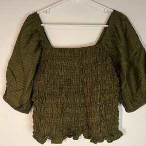 Old Navy Green Smocked Puff Sleeve Top - Size M